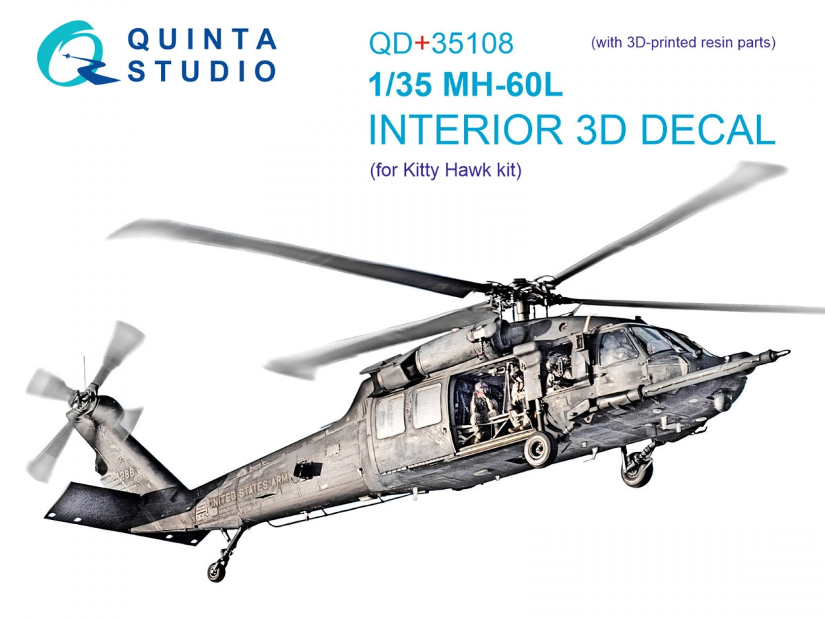 Quinta Studio QD+35108 MH-60L 3D-Printed &amp;amp; coloured Interior on decal paper (Kitty Hawk) (with 3D-printed resin parts) 1/35