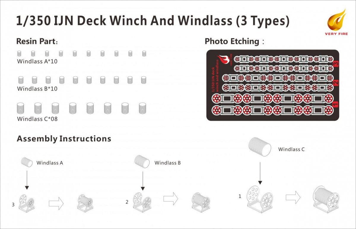 Very Fire IJN07 IJN Deck Winch and WIndlass (28 sets) 1/350 – Bild 2