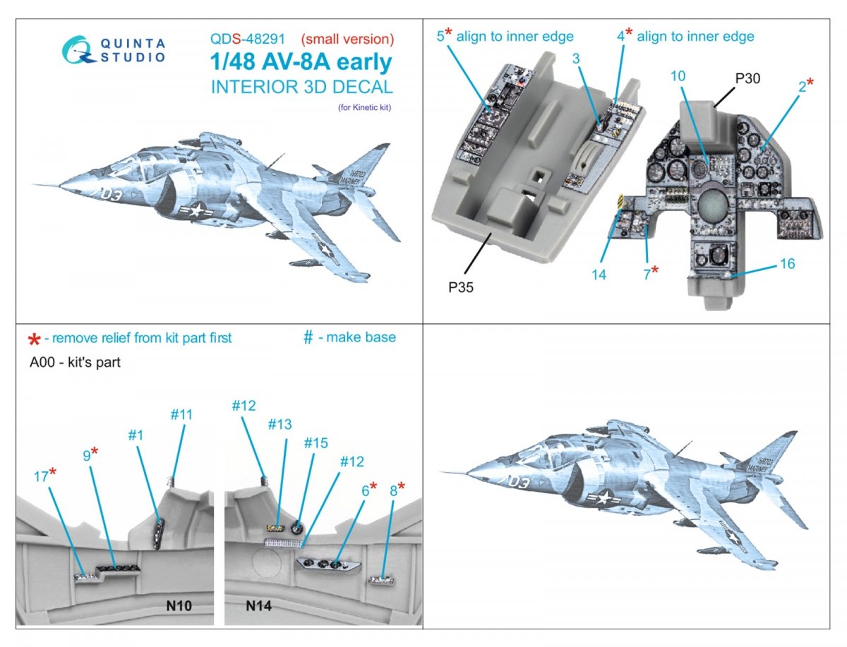 Quinta Studio QDS-48291 AV-8A Early 3D-Printed &amp;amp; coloured Interior on decal paper (Kinetic) (Small version) 1/48 – imagen 2