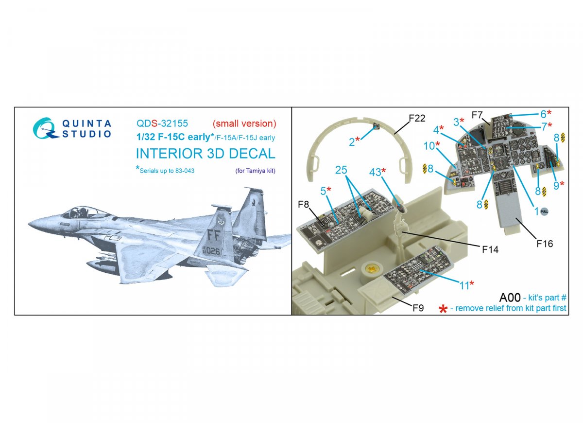 Quinta Studio QDS-32155 F-15C Early/F-15A/F-15J early 3D-Printed &amp;amp; coloured Interior on decal paper (Tamiya) (small version) 1/32 – imagen 2