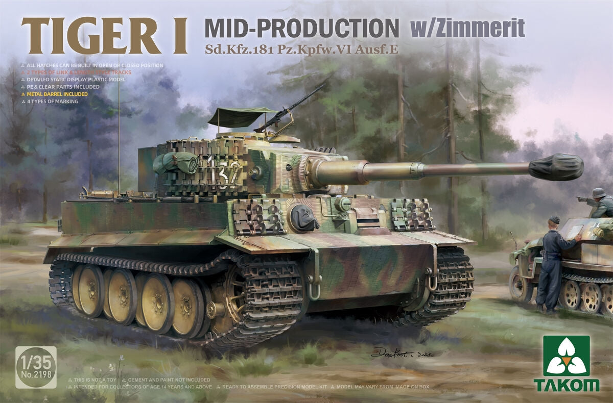 Takom 2198 Tiger I Mid-Production w/Zimmerit Sd.Kfz. 181 Pz.Kpfw. VI Ausf. E 1/35