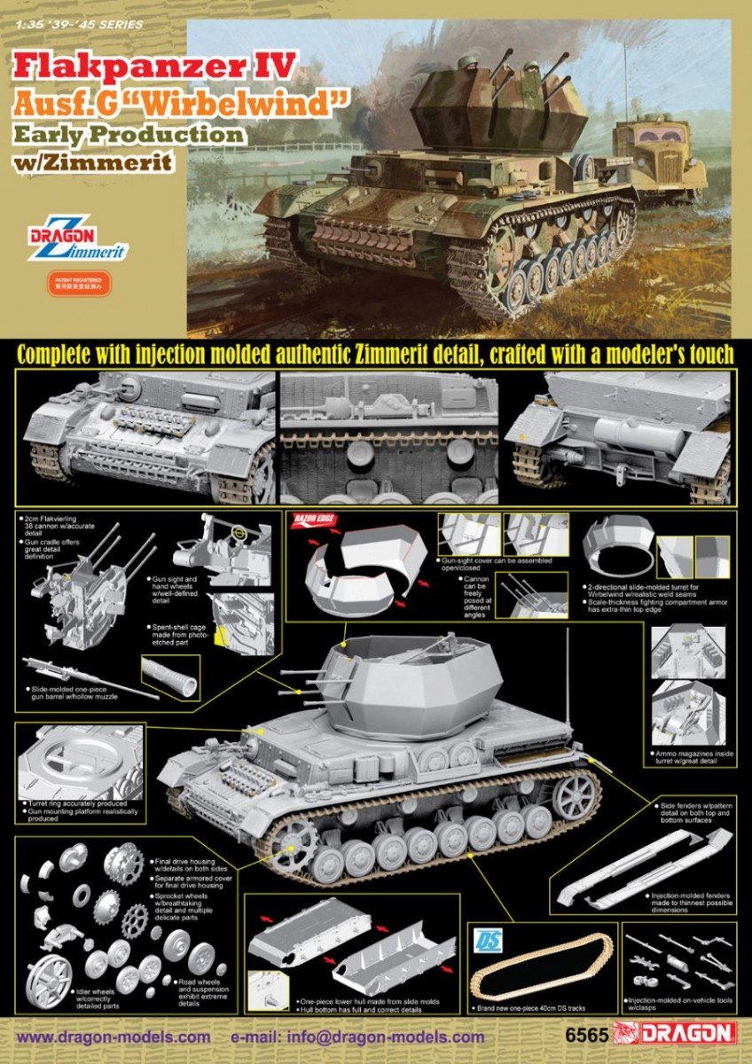 Dragon 6565 Flakpanzer IV Ausf.G Wirbelwind Early Production w/Zimm 1/35 – Bild 2