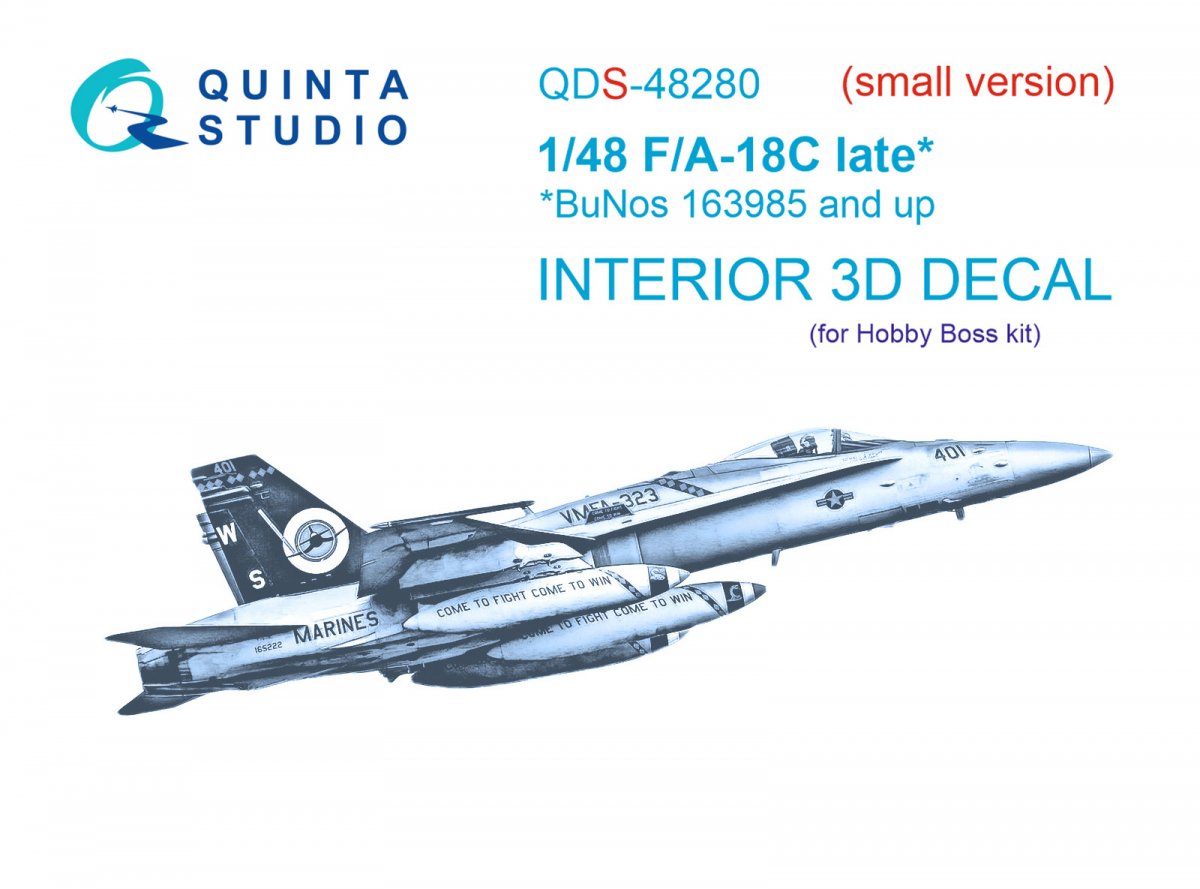 Quinta Studio QDS-48280 F/A-18C late 3D-Printed &amp;amp; colored Interior on decal paper (HobbyBoss)(Small version) 1/48