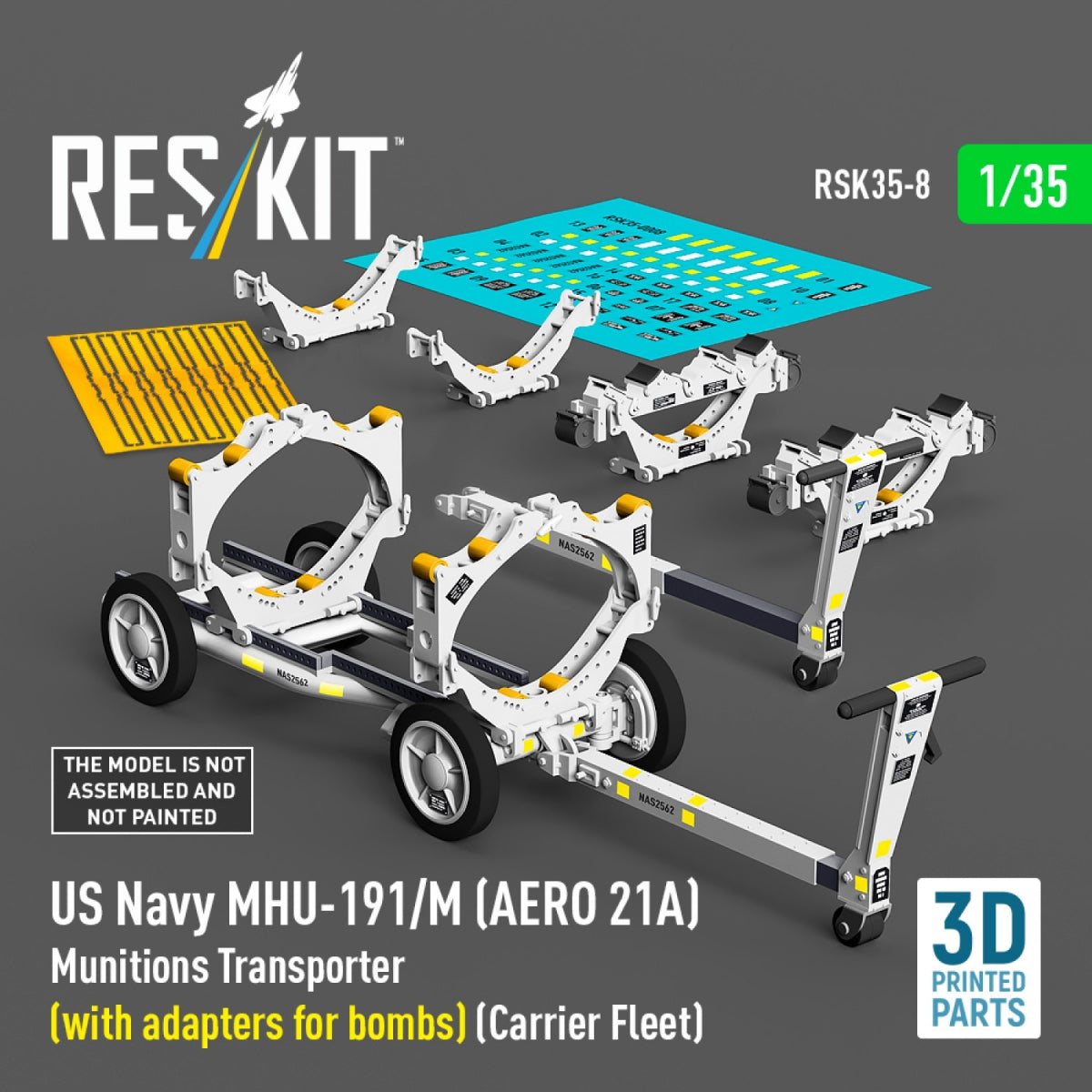 RESKIT RSK35-0008 US NAVY MHU-191/M (AERO 21A) Munitions Transporter (with adapters for bombs) (Carrier Fleet) (3D Printed model kit) 1/35 – zdjęcie 2