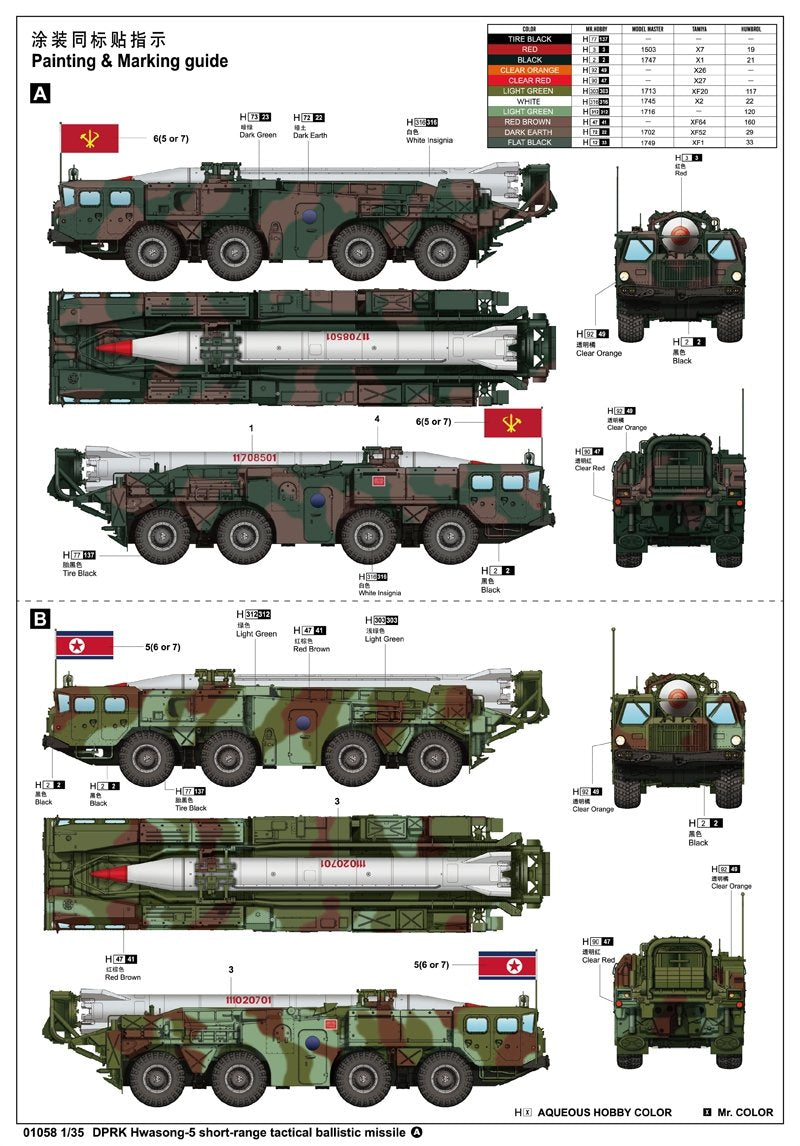 Trumpeter 01058 DPRK Hwasong 5 short-range tactical ballistic missile 1/35 – zdjęcie 2