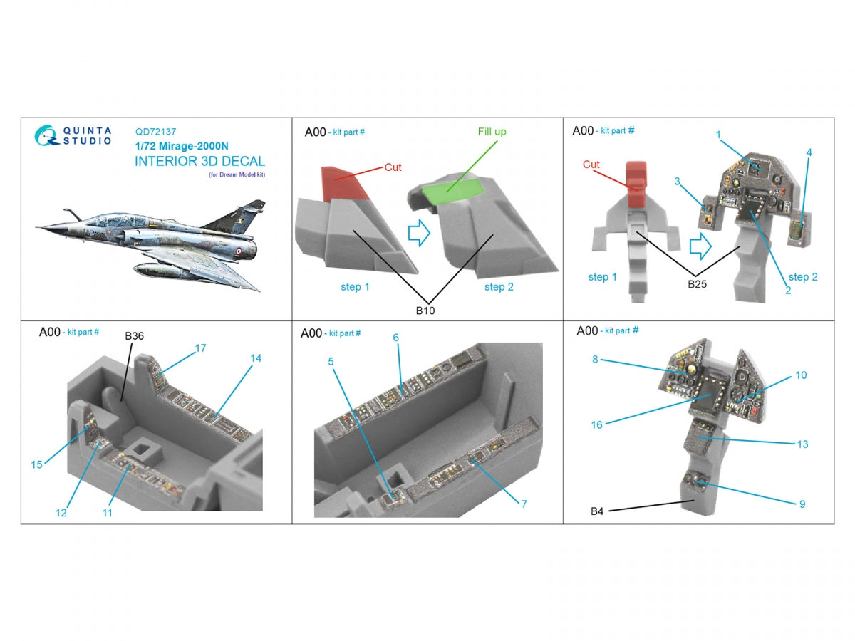 Quinta Studio QD72137 Mirage 2000N 3D-Printed coloured Interior on decal paper (Dream Model) 1/72 – immagine 2