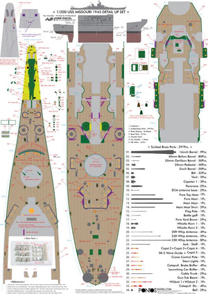Pontos 23002F1 USS BB-63 Missouri 1945 Detail Up Set (Teak tone stained wooden deck) 1/200 – imagen 26
