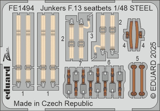 Ceintures de sécurité en acier Eduard FE1494 Junkers F.13 MINIART 1/48