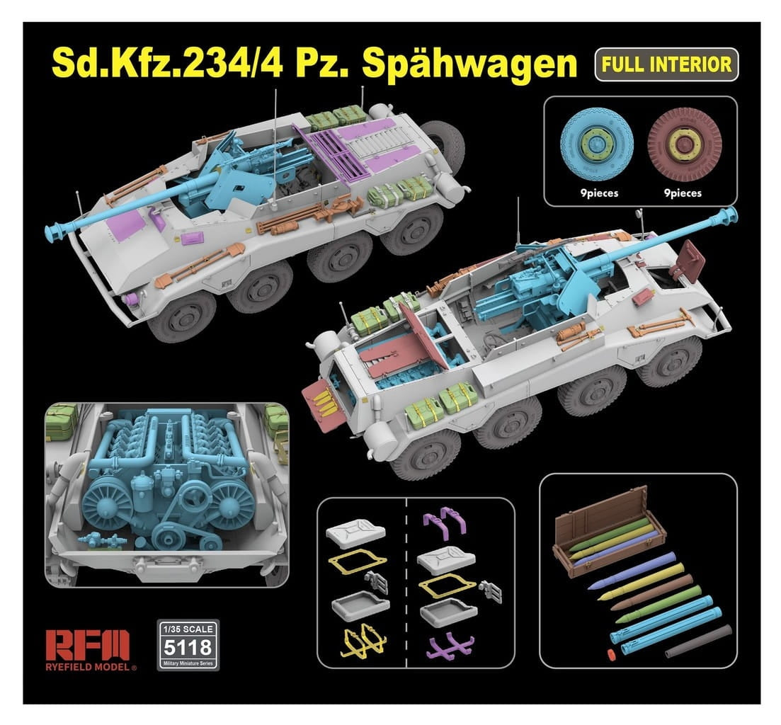 Rye Field Model 5118 Sd.Kfz. 234/4 Pz. Spähwagen with Full Interior 1/35 – Bild 4