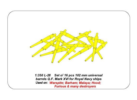 Aber 350L-28 Set of 16 pcs 102 mm Q.F. Mk.XVI barrels for Royal Navy ships 1/350 – imagen 6