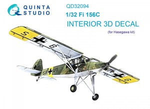 Intérieur imprimé en 3D et coloré sur papier décalcomanie Quinta Studio QD32094 Fi 156C (Hasegawa) 1/32