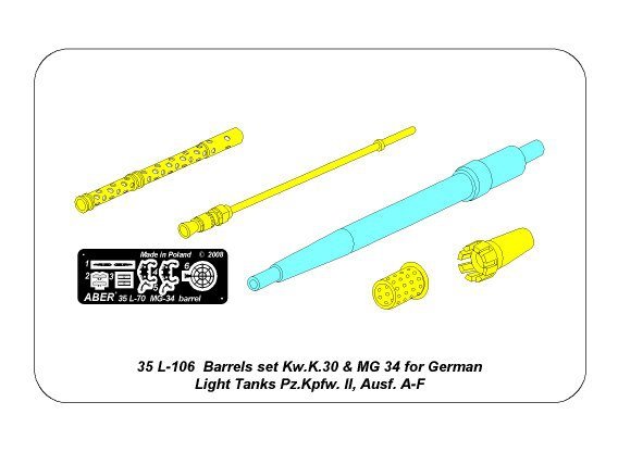 Aber 35L-106N Barrels set KwK.30 &amp;amp; MG 34 for Pz.Kpfw. II, Ausf. A-F 1/35 – immagine 8