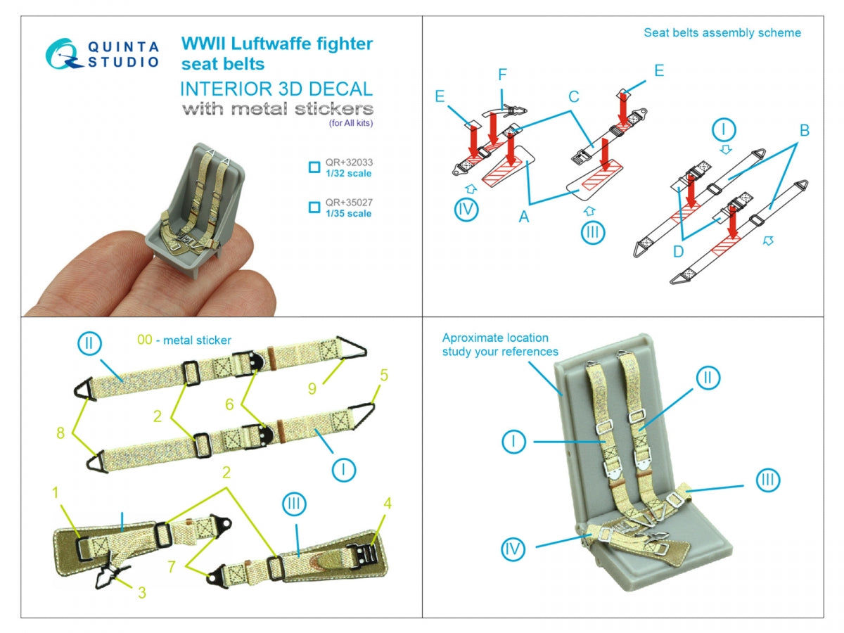Quinta Studio QR+35027 WWII Luftwaffe fighter seatbelts (with metal buckles) (All kits) 1/35 – imagen 2