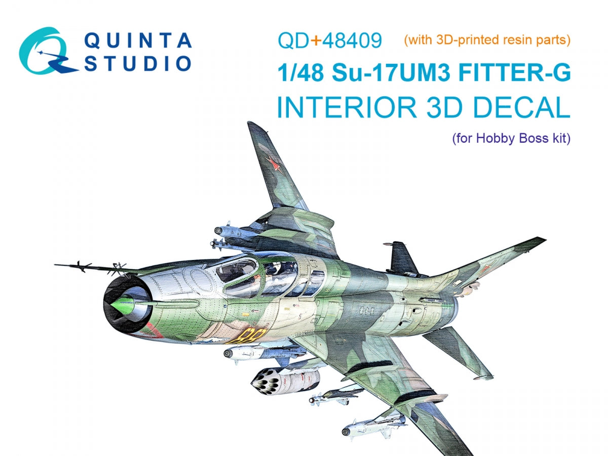 Quinta Studio QD+48409 Su-17UM3 3D-Printed &amp;amp; coloured Interior on decal paper (Hobby Boss) (with 3D-printed resin parts) 1/48