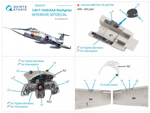 Quinta Studio QD48151 F-104S-ASA 3D-Printed &amp;amp; coloured Interior on decal paper (Hasegawa) 1/48 – imagen 2