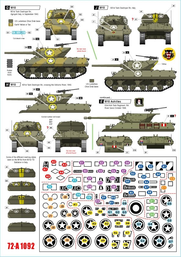 Star Decals 72-A1092 Allied Tank Destroyers in Italy. M10 TD and M10 Achilles. France, South Africa, New Zealand, US, Britain, Poland. 1/72 – immagine 3