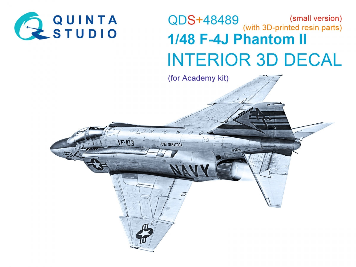 Quinta Studio QDS+48489 F-4J Phantom II Intérieur imprimé en 3D et coloré sur papier décalcomanie (Academy) (Petite version) (avec pièces en résine imprimées en 3D) 1/48