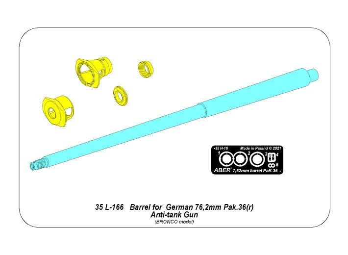 Aber 35L-166 Barrel for German 76,2mm Pak 36(r) Anti-tank Gun Fit to BRONCO model 35056 1/35 – immagine 2