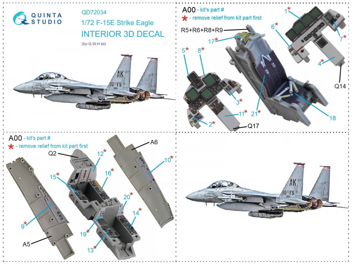 Quinta Studio QD72034 F-15E 3D-Printed &amp;amp; coloured Interior on decal paper (GWH) 1/72 – Bild 14