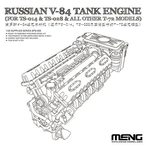 Moteur de char russe V-84 Meng Model SPS-028 (pour TS-014 et TS-028 et tous les autres modèles T-72) 1/35