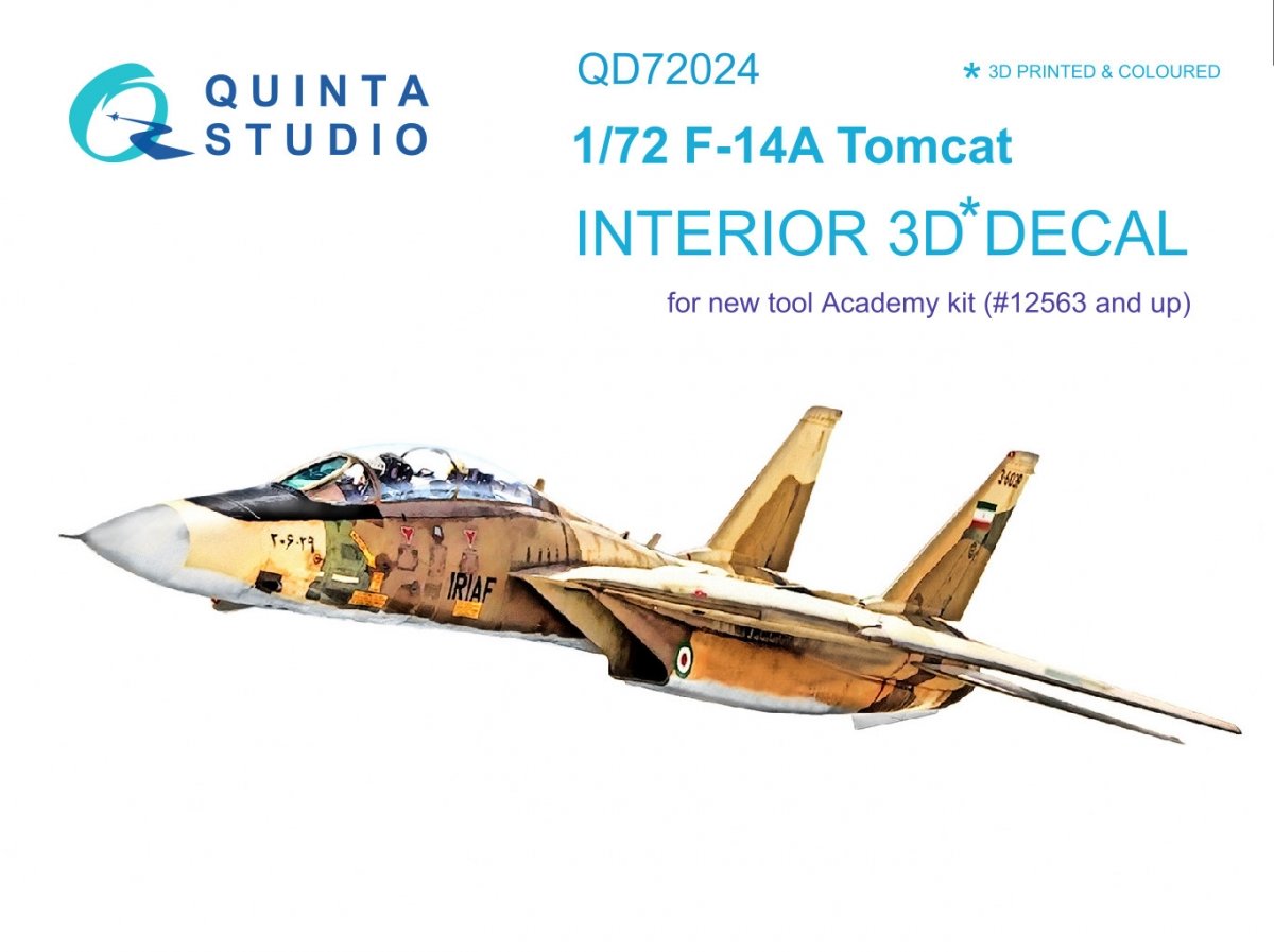 Intérieur imprimé en 3D et coloré sur papier décalcomanie Quinta Studio QD72024 F-14A (pour maquette Academy) au 1/72