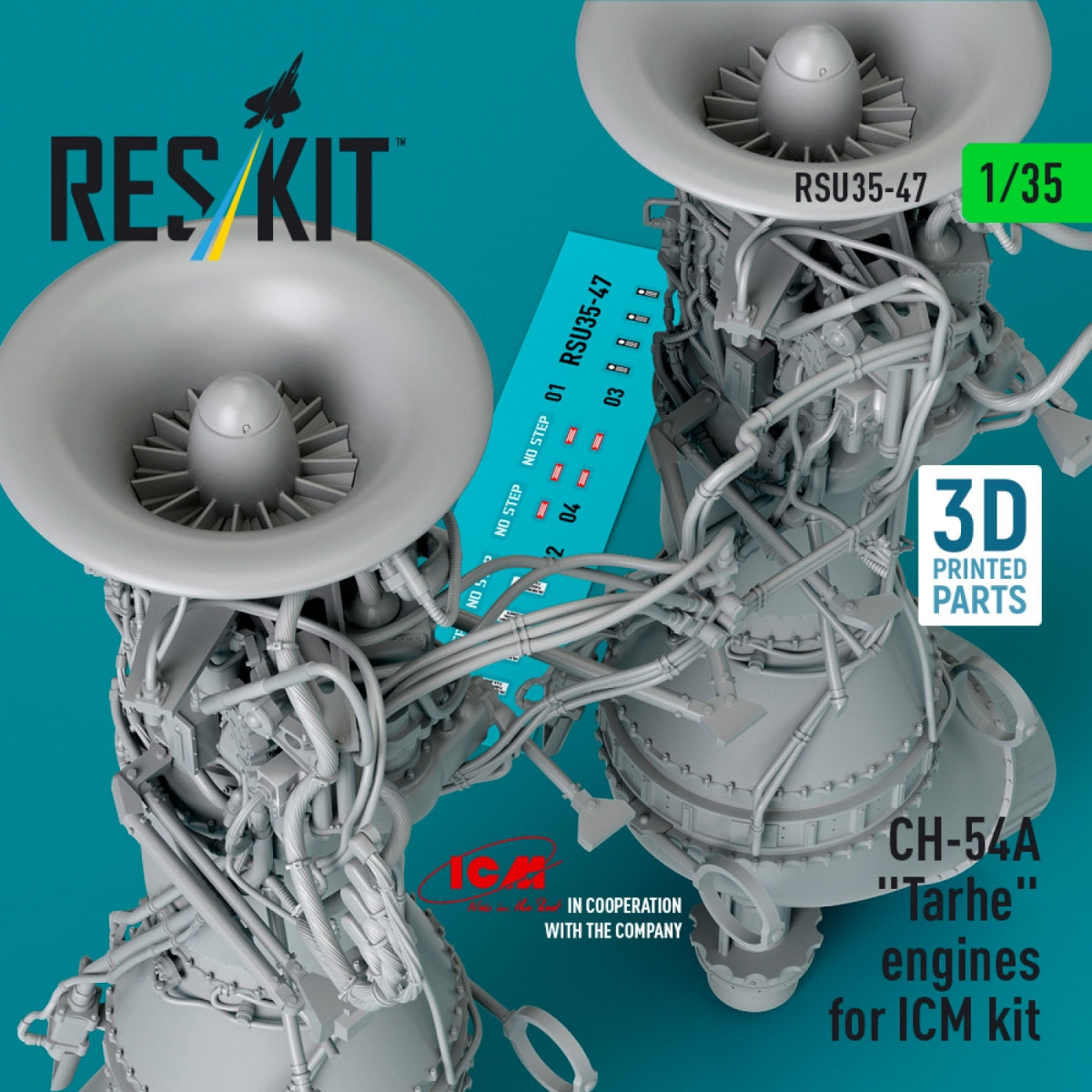 RESKIT RSU35-0047 CH-54A &amp;quot;Tarhe&amp;quot; engines for ICM kit (3D Printed) 1/35 – immagine 3