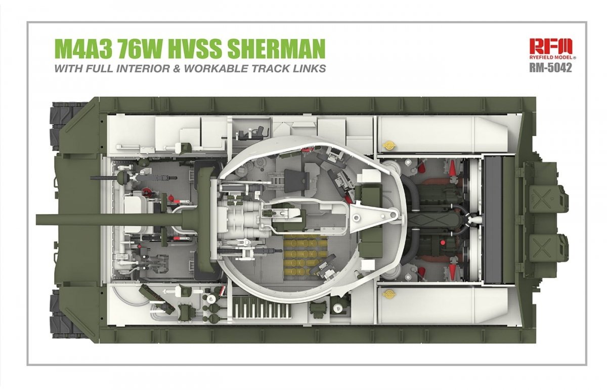 Rye Field Model 5042 M4A3 76W HVSS Sherman With full interior 1/35 – immagine 5