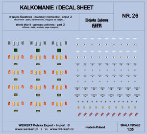 Weikert Decals DEC226 Mundury niemieckie - patki, naramienniki, insygnia na czapki - HEER - ver.2 - vol.26 1/35
