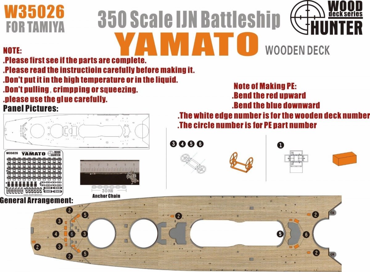 Pont en bois Wood Hunter W35026 pour maquette IJN Yamato Tamiya 78025 au 1/350