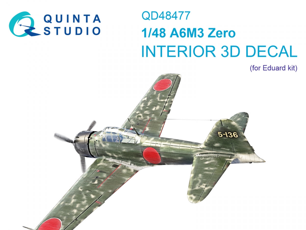 Intérieur coloré imprimé en 3D sur papier décalcomanie Quinta Studio QD48477 A6M3 Zero (Eduard) 1/48