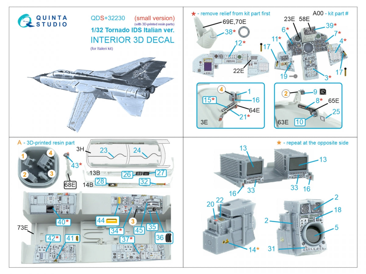 Quinta Studio QDS+32230 Tornado IDS Italian 3D-Printed &amp;amp; coloured Interior on decal paper (Italeri) (Small version) (with 3D-printed resin parts) 1/32 – Bild 3