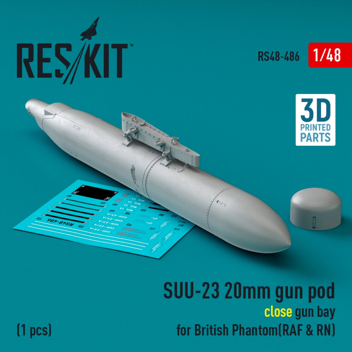 RESKIT RS48-0486 SUU-23 20mm gun pod (close gun bay) for British Phantom (RAF &amp;amp; RN) (1 pcs) (3D Printed) 1/48 – Bild 2