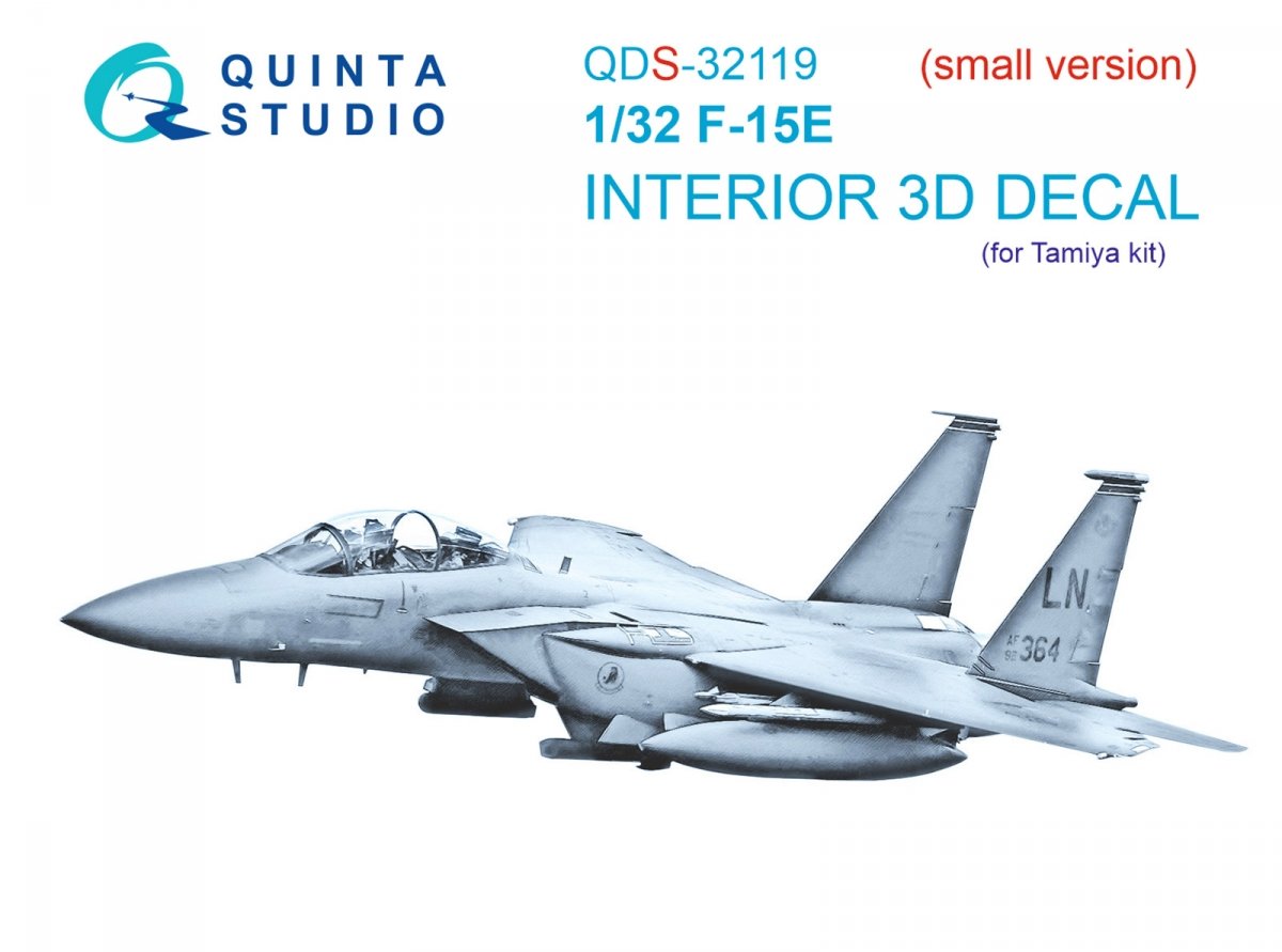 Quinta Studio QDS-32119 F-15E 3D-Printed &amp; colored Interior on decal paper (Tamiya) (small version) 1/32