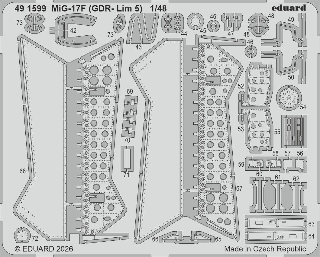 Eduard 491599 MiG-17 F (GDR - Lim 5) PE Parts for KINETIC 1/48