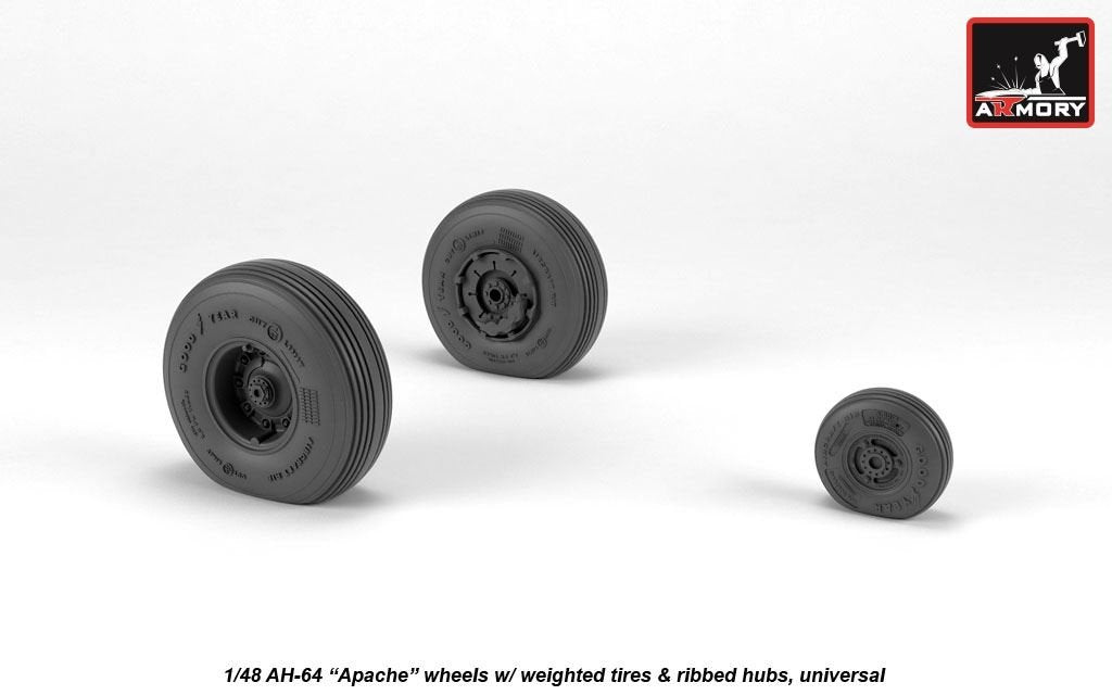 Armory Models AW48331 AH-64 Apache wheels w/ weighted tires, ribbed hubs 1/48 – immagine 3