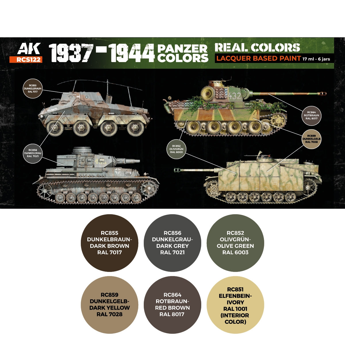 AK Interactive RCS122 1937-1944 Panzer Colors 6x17ml – Bild 2