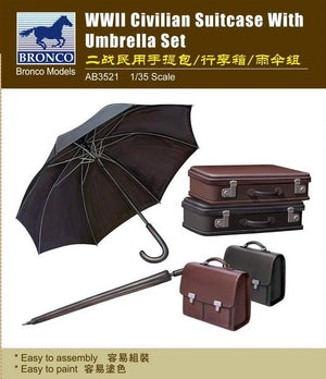 Bronco AB3521 Valise civile de la Seconde Guerre mondiale avec parapluie, ensemble 1/35