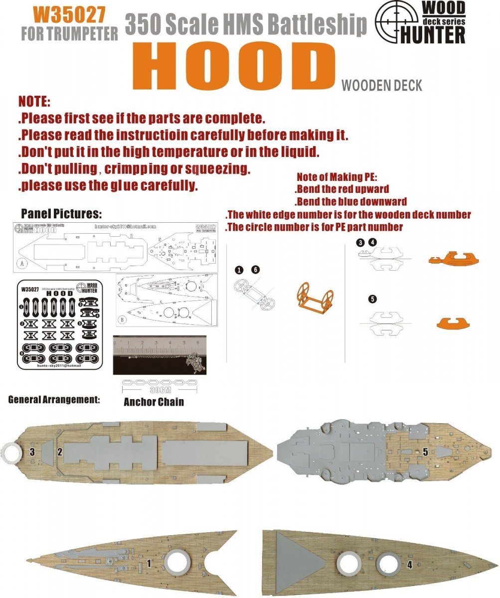 Wood Hunter W35027 Wood deck HMS Hood for Trumpeter 1/350