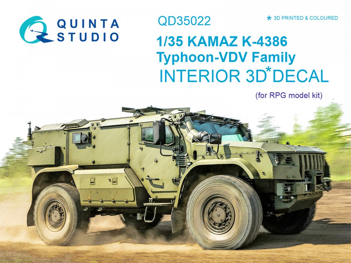 Quinta Studio QD35022 KAMAZ K-4386 Typhoon VDV family 3D-Printed &amp; colored Interior on decal paper (for RPG-model kit) 1/35