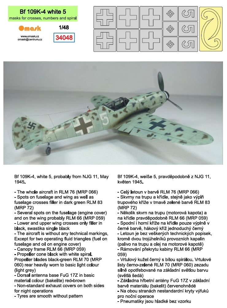 Omask 34048 Bf 109K-4 white 5 (masks for crosses, numbers and spiral) 1/48 – imagen 2