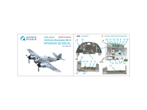 Quinta Studio QDS-48554 Bristol Beaufighter Mk.VI 3D-Printed &amp;amp; coloured Interior on decal paper (Tamiya) (small version) 1/48 – zdjęcie 2