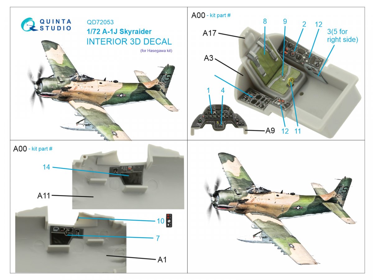 Intérieur imprimé en 3D et coloré sur papier décalcomanie Quinta Studio QD72053 A-1J (Hasegawa) 1/72 – image 2