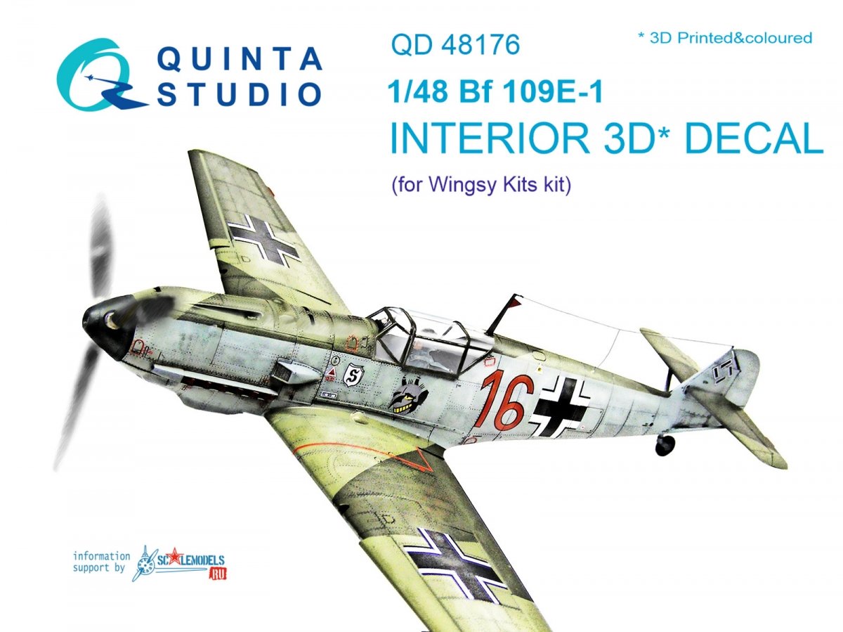 Quinta Studio QD48176 Bf 109E-1 3D-Printed &amp;amp; coloured Interior on decal paper (for Wingsy kits kit) 1/48
