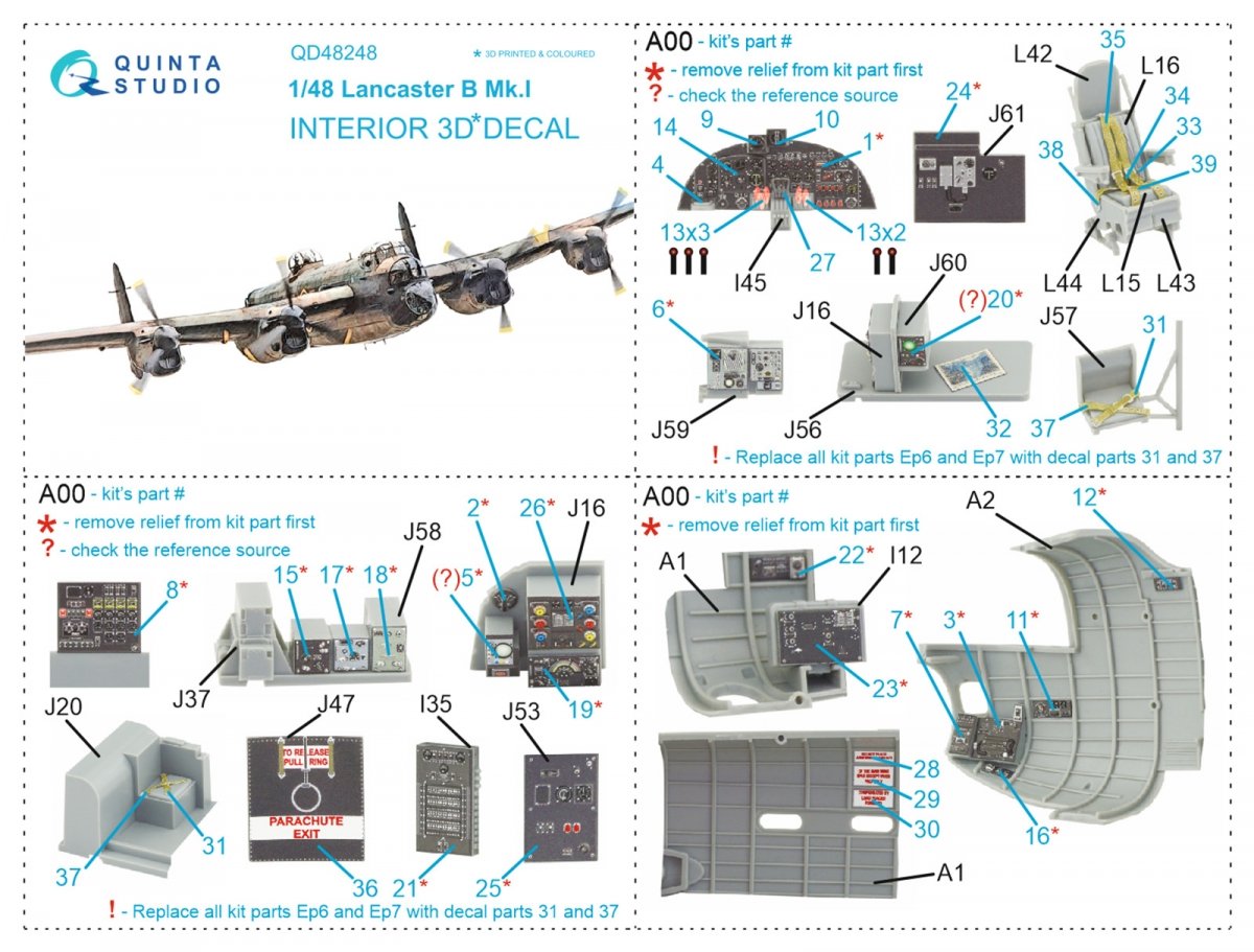 Intérieur imprimé en 3D et coloré sur papier décalcomanie Quinta Studio QD48248 Lancaster B Mk.I (HK Models) 1/48 – image 15