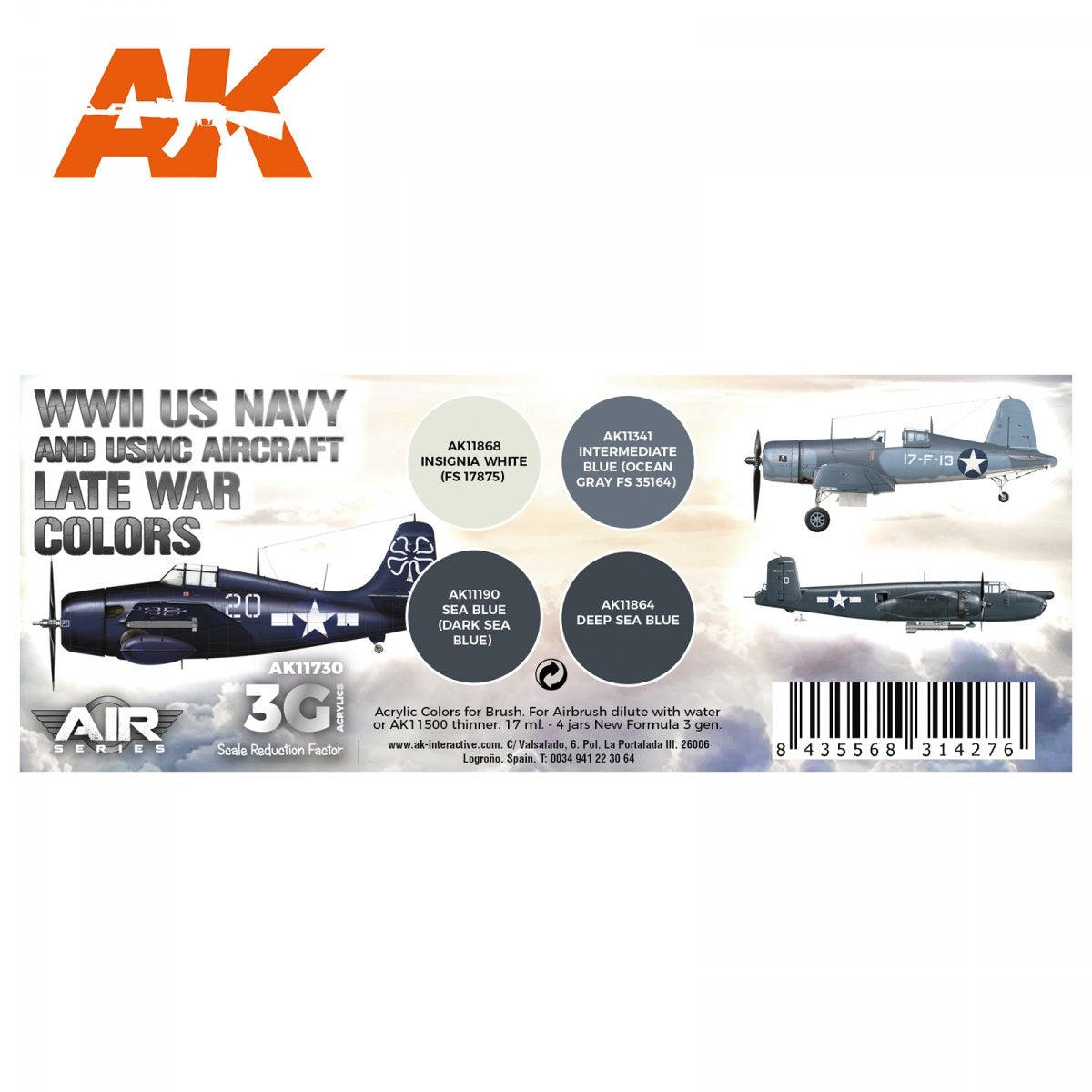 AK Interactive AK11730 Avions de l&amp;#39;US Navy et de l&amp;#39;USMC (Seconde Guerre mondiale), couleurs de fin de guerre, 4 x 17 ml – image 2