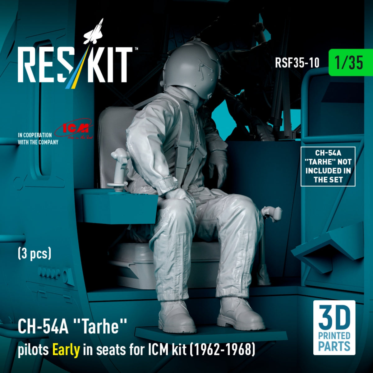 RESKIT RSF35-0010 CH-54A &amp;quot;Tarhe&amp;quot; pilots Early in seats for ICM kit (1962-1968) (3 pcs) (3D Printed) 1/35 – Bild 4