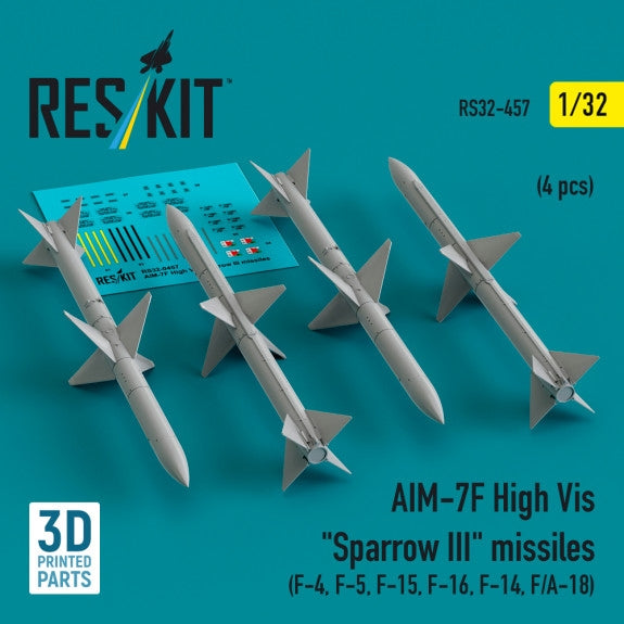 RESKIT RS32-0457 AIM-7F High Vis "Sparrow III" missiles (4 pcs) (3D Printed) 1/32