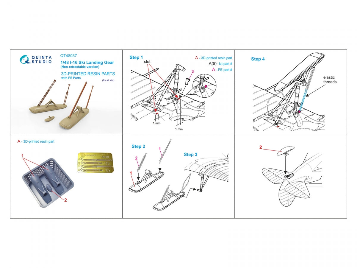 Quinta Studio QT48037 I-16 Ski landing gear (Non-retractable version) (all kits) 1/48 – imagen 2