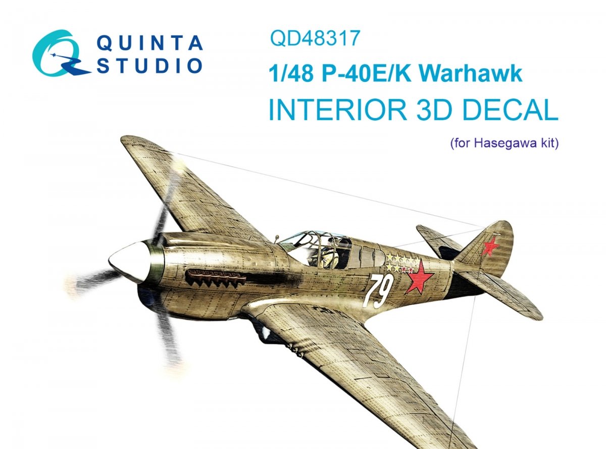 Quinta Studio QD48317 P-40E/K 3D-Printed & coloured Interior on decal paper (Hasegawa) 1/48