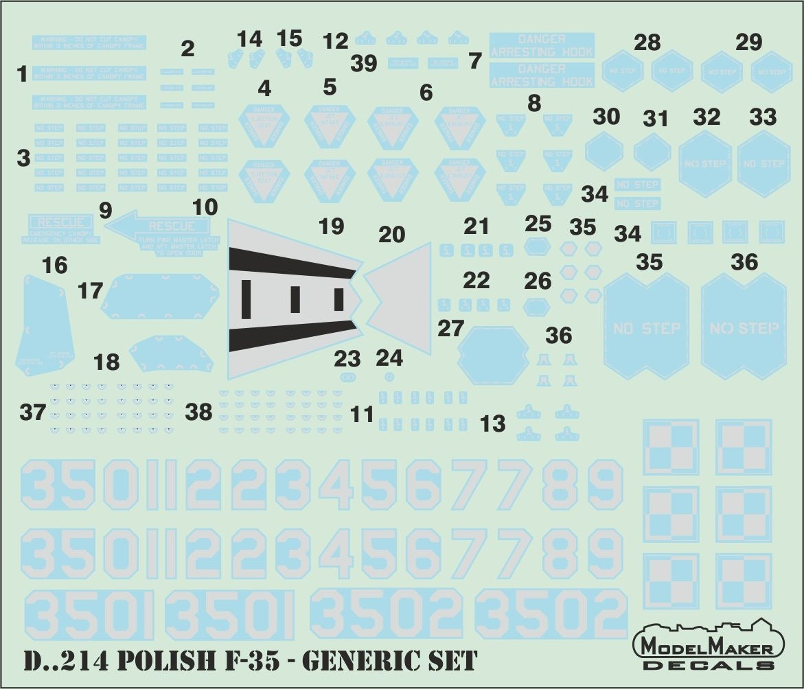 Décalcomanies ModelMaker D48214 F-35 polonais génériques, échelle 1/48 – image 2